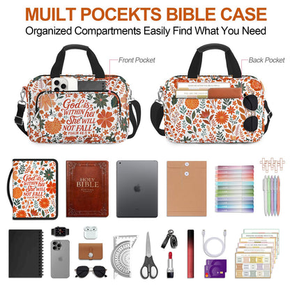 IBOVODI Autumn Flower Bible Cover Case for Women, Boho Cute Large Church Bible Bag Books Carrying Case with Shoulder Strap and Handle Zipper Pocket, Bible Study Supplies Journaling Kit Christian Gifts
