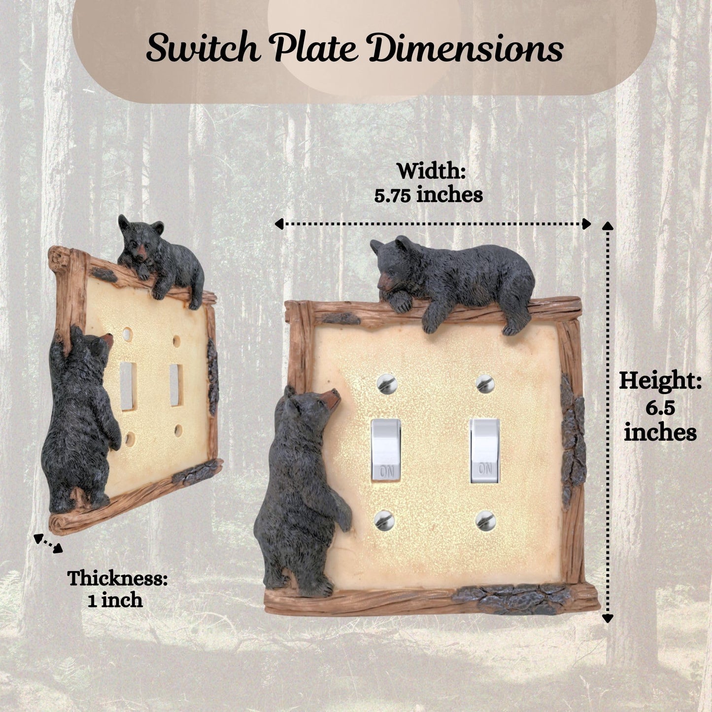 BestGiftEver Black Bear on Logs Double Toggle Switch Cover Wall Plate for Cabin Lodge Style Home Decor | Ideal for Nature and Wildlife Lover