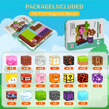 Petenjoy 150PCS Magnetic Blocks - Magnetic Building Blocks, Magnet Blocks Cubes, STEM Learning Sensory Magnet Toy for Kids Ages 3 4 5 6 7 8 9 10 11, Birthday Gifts for Boys and Girls