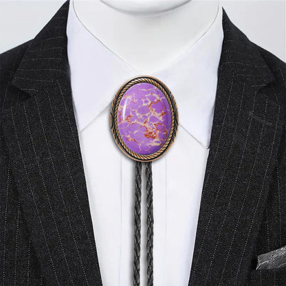 joymiao Bolo Tie Men Western Cowboy Neck Tie Vintage Country Style Bronze Pendant Leather Necktie Purple Turquoise Stone Mens Accessories