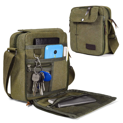 dealcase Canvas Small Messenger Bag for Men Women, Casual Shoulder Bag Chest Bag Travel Carry Bag Multi-pocket Purse