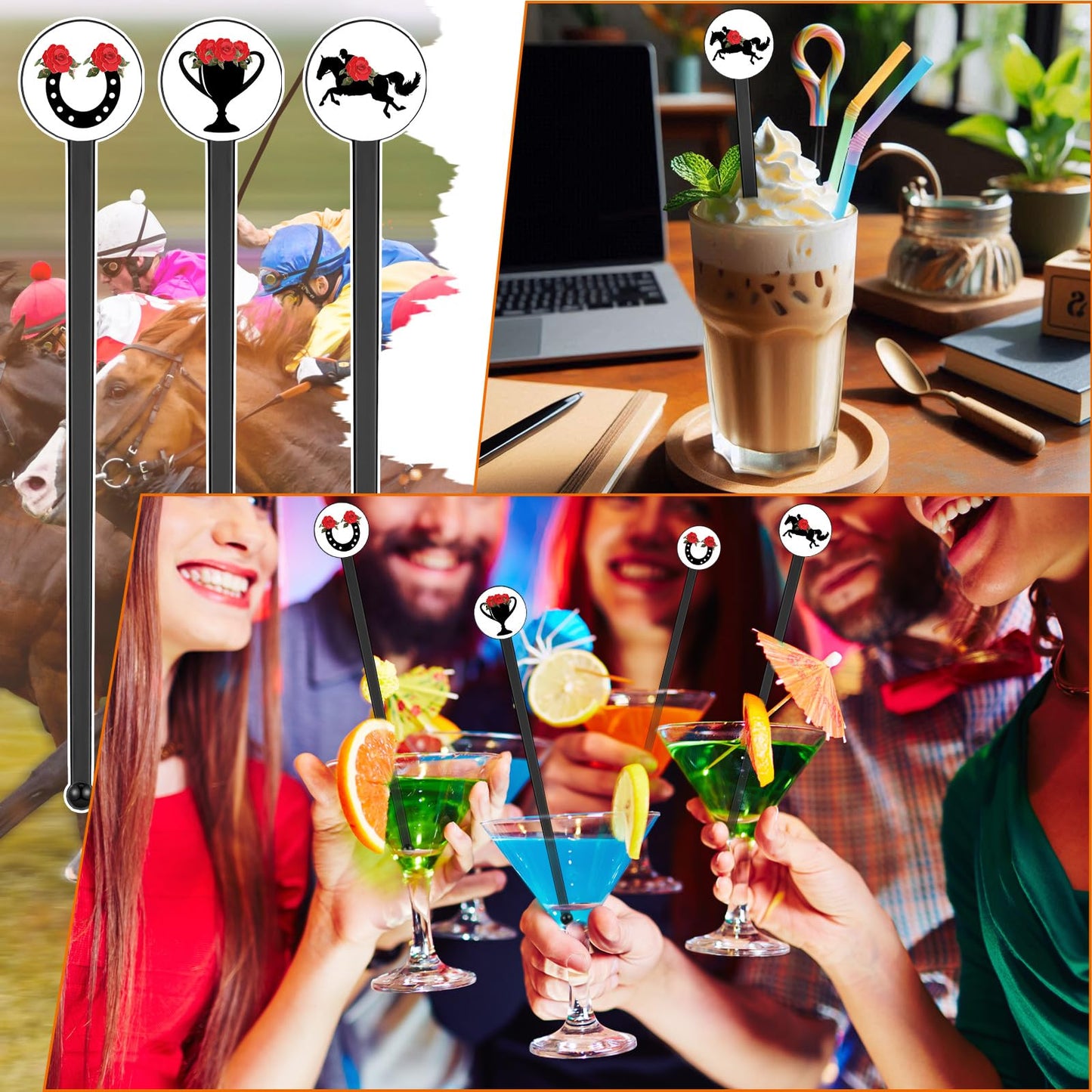 60 Pcs 7 Inches Derby Drink Stirrers Plastic Horse Swizzle Stir Sticks for Cocktails Coffee Whiskey Derby Party Favors Decoration