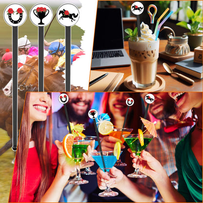 60 Pcs 7 Inches Derby Drink Stirrers Plastic Horse Swizzle Stir Sticks for Cocktails Coffee Whiskey Derby Party Favors Decoration