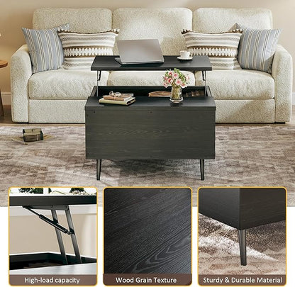 HUAHUU Lift Top Coffee Table, 31.5" Square Coffee Tables with Storage, Coffee Table with Large Hidden Compartment, Center Table with Lifting Tabletop, for Living Room, Black