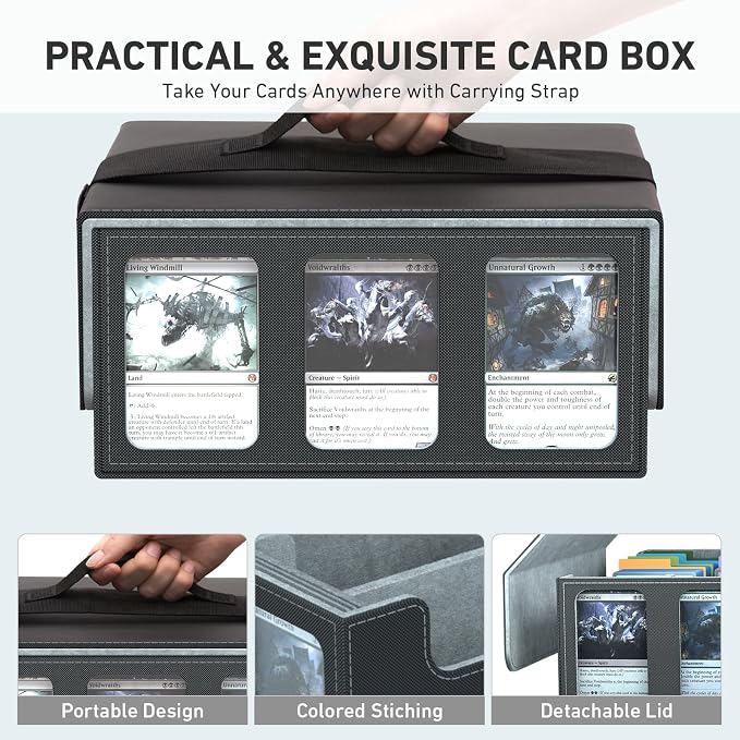 3-Row Trading Card Storage Box, Bulk Cards Case for 2400+ Mtg tcg Magic Playing Game Card Organizer, Commander Deck Box with 3 Supports & 24 Dividers