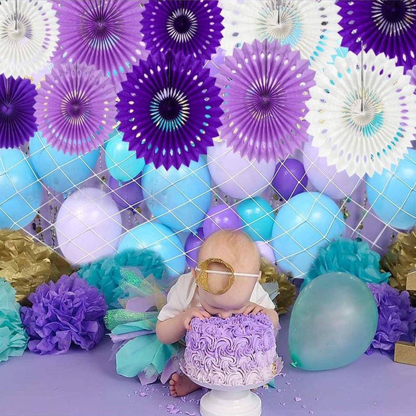 Purple White Hanging Honeycomb Round Paper Fans Halloween Decoration Kit for Baby Boy Shower Birthday Wedding Under The Purple Theme Photo Booth Backdrops Paper Party Supplies 11 Count