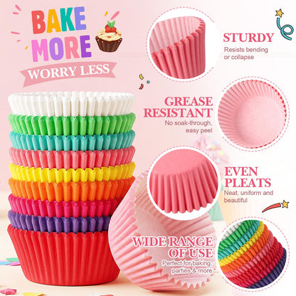 Ferrochef 900 Pack Colorful Cupcake Liners Bulk, Mini Rainbow Cupcake Baking Liners Paper Muffin Liner Food Grade Greaseproof Cupcakes Wrappers Holder for Birthday Wedding Party Supplies