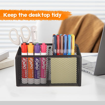 Ameceres Magnetic Pencil Holder - Extra Strong Magnets Mesh Marker Holder Perfect for Whiteboard, Refrigerator and Locker Accessories (2-Compartment (1 Pack))