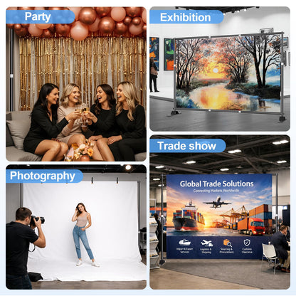 Qoolfoto 10 x 8FT Backdrop Banner Stand, Heavy Duty Adjustable Photo Background Support Frame Kit, Step and Repeat Stand for Photo Booth, Parties, Exhibition, Trade Show, Wedding