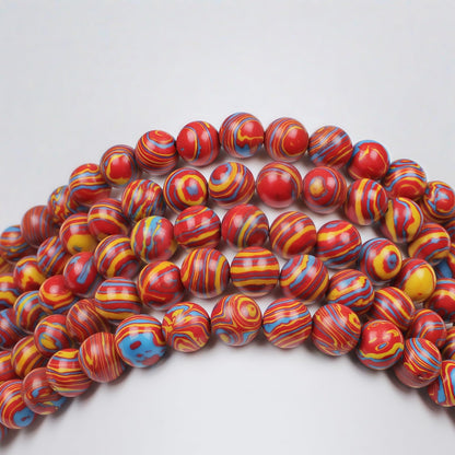 MJDCB Synthesis Colour Malachite Beads Beautiful Fashion Round Stone Beads for DIY Jewelry Making 15" (6mm, Blue - red - Yellow)