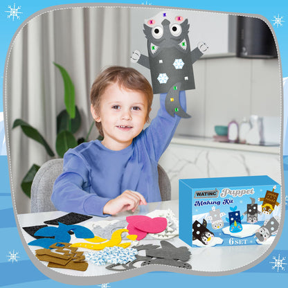 WATINC 6Pcs Hand Puppet Making Kit, Art Craft Felt Sock Puppet Toys, Creative DIY Make Your Own Pompoms Wiggle Googly Eyes Storytelling Role Play Party Supplies Gift for Girls Boys (Polar Animals B)