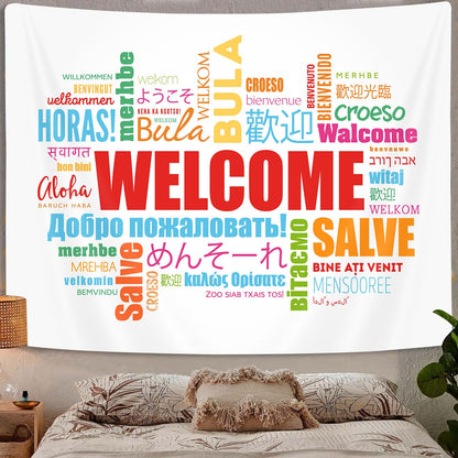GOAOK Welcome Word in Different Languages Tapestry, Colourful Languages Multilingual Classroom Decor Aesthetic Tapestry Wall Hanging for Student Kids Decor Living Room Bedroom Dorm Playroom 60X40 In