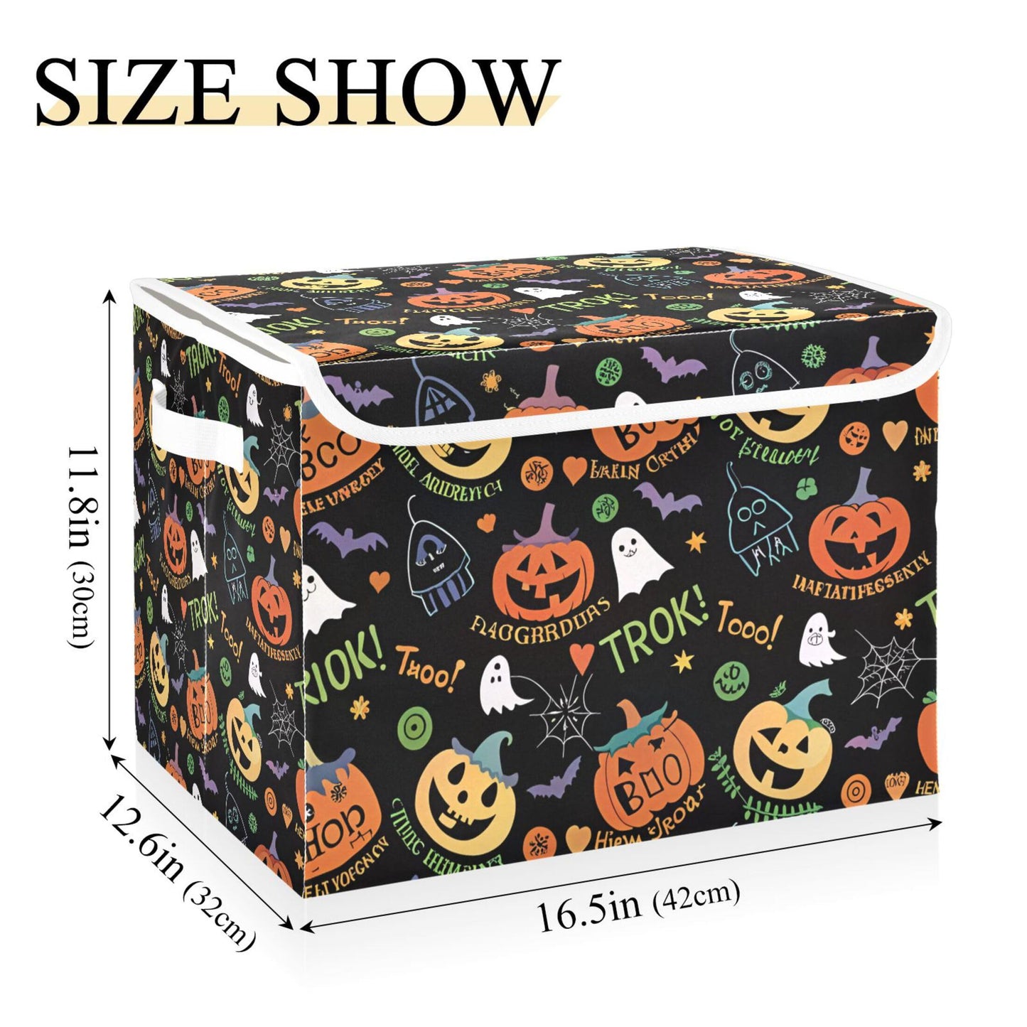 xigua Halloween Ghost Pumpkin Ghosts Storage Bins with Lids and Carrying Handle,Foldable Storage Boxes Organizer Containers Baskets Cube with Cover for Home Bedroom Closet Office