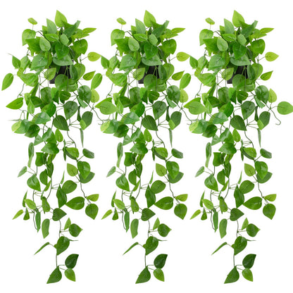 LOYWREE 3 Pack Small Artificial Hanging Plants with Faux Ivy Vine and Hanging Pothos 39Inch Fake Plant Realistic Greenery for Shelf Decor in Home, Office, Indoor & Outdoor Gardens