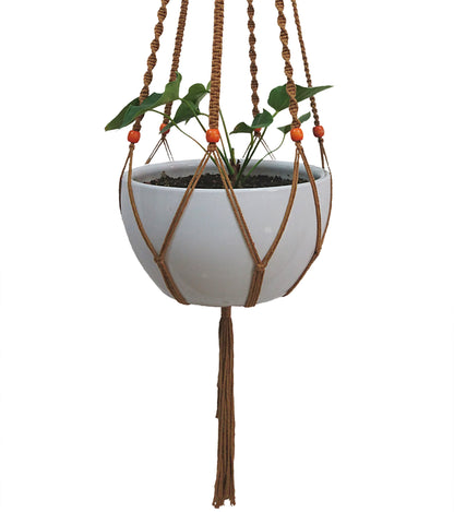 Plant Hanger Macrame Cotton 6 Legs 51 Inches for Indoor Outdoor, Living Room, Kitchen, Deck, Patio, High and Low Ceiling with Size of 10-12 inches Without The Pot (Brown)