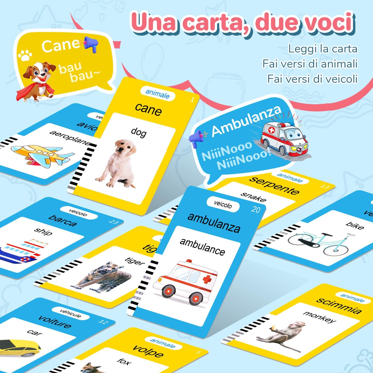 Italian & English Talking Flash Cards for Toddlers, Bilingual Flash Cards for Toddlers with 224 Sight Words, Montessori Learning Toys, Speech Therapy & Sensory Preschool Education Gifts for Kids