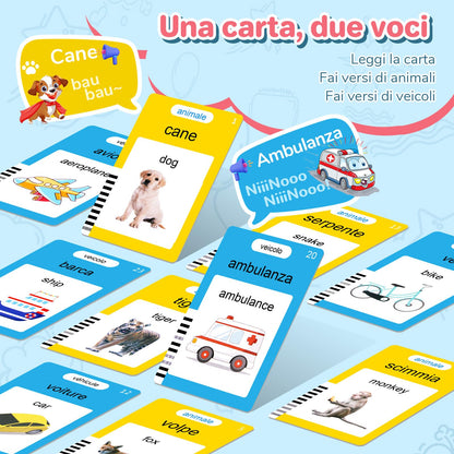 Italian & English Talking Flash Cards for Toddlers, Bilingual Flash Cards for Toddlers with 224 Sight Words, Montessori Learning Toys, Speech Therapy & Sensory Preschool Education Gifts for Kids