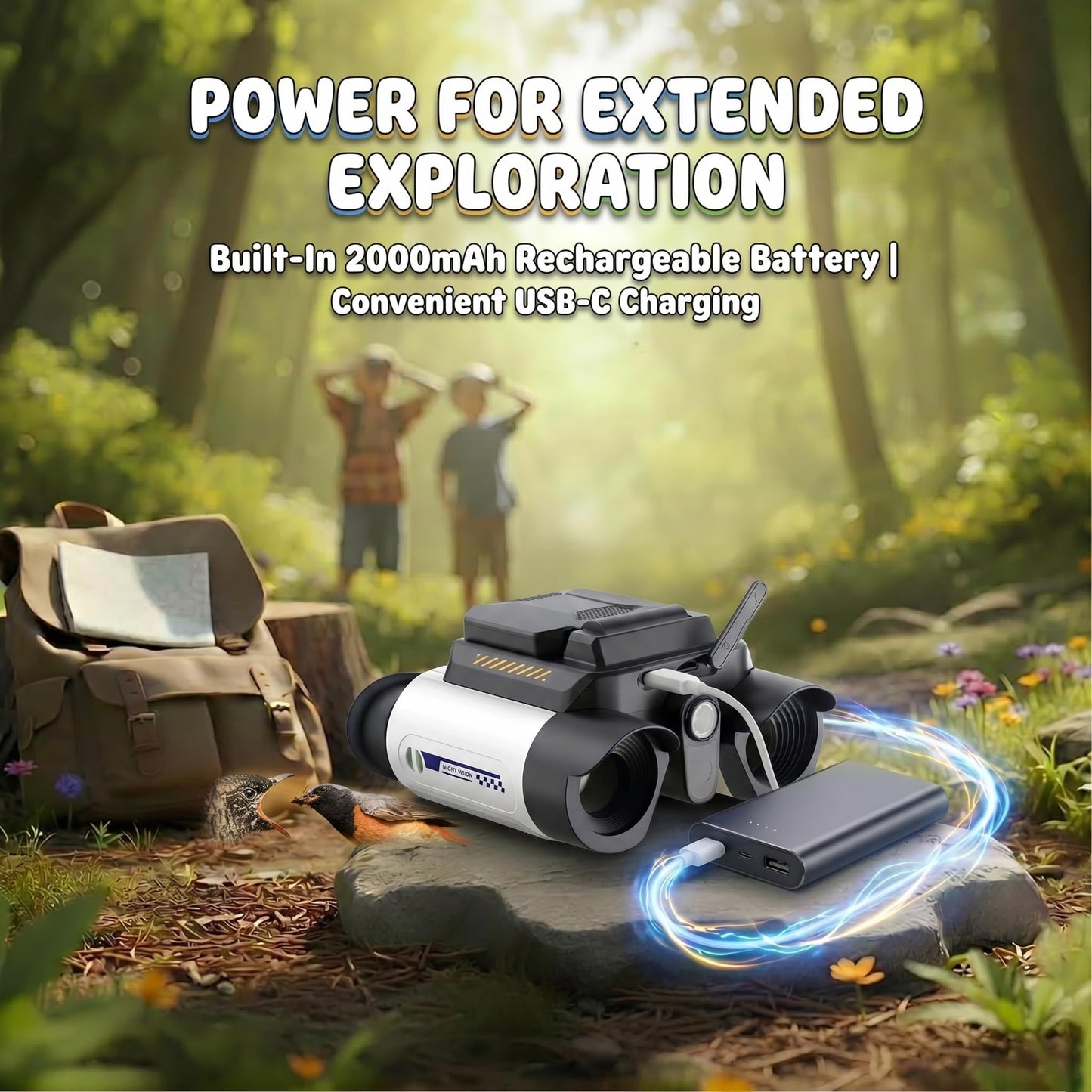 OAEBLLE Kids Binoculars with Night Vision Camera, 10X Zoom Digital Adventures Telescope with 2.4" IPS Screen, Nature Explorer STEM Toys for Bird Watching Camping, Gifts for Boys Girls Age 4-12 - White