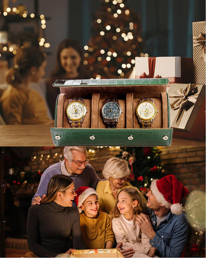 MR.OKAY 3 Watch Travel Case-Classic Leather Watch Case With Superb Texture. (Portable Watch Roll Or Organizer For Storage And Display).Festival Gift For Men, All Handcrafted By Artisans.