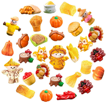 Bbiamsleep 30 Pcs Thanksgiving Mini Figurines Miniature Resin Fall Autumn Pumpkins Scarecrow Turkey for Autumn Home Table Tray Harvest Thanksgiving Decorations