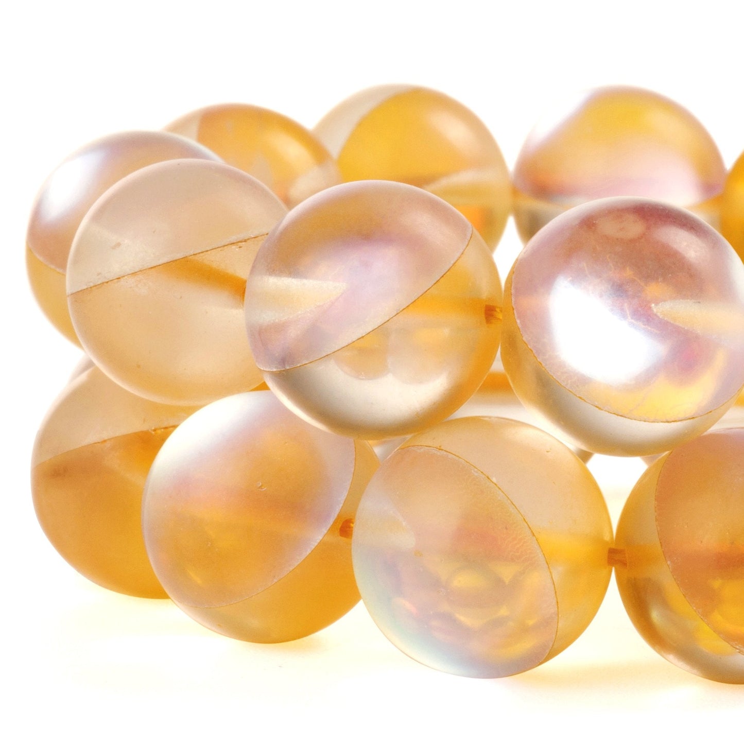 RUBYCA 12mm Round Moonstone Matte Crystal Glass Beads Aura for Jewelry Making Gold, 1 Strand