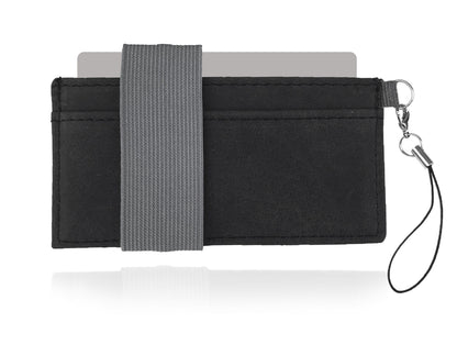 Crabby Gear - Front Pocket Wallet - Minimalist Wallet - Mammoth Black - Leather - Carry Cards, Cash, Phone, Keys - Lobster Claw Keychain Included- Ultra Thin 4"x2"