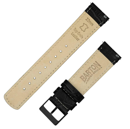 BARTON WATCH BANDS 16mm Black - Alligator Grain - Black Buckle Quick Release Leather Watch Bands