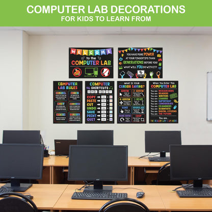 Lalunia 6 Pcs Computer Science Classroom Poster (11x16) - Computer Lab Posters, Teachers Supplies PC Shortcuts, Stem Technology Education Chart, PC Keyboard Wall Art For Kids, Back To School Gifts