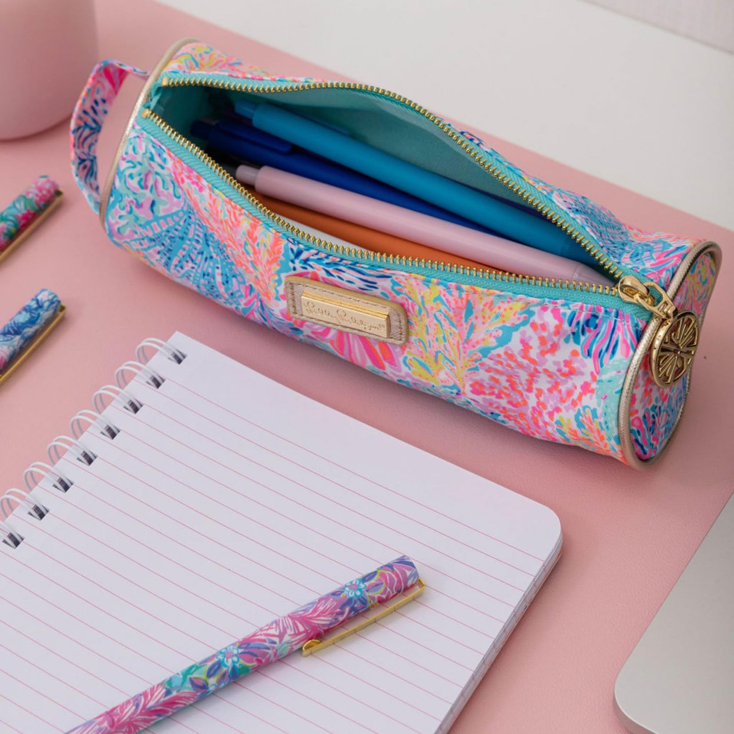 Lilly Pulitzer Cute Pencil Case, Colorful Zipper Pouch for Office Supplies, Small Travel Bag with Carrying Handle, Splashdance