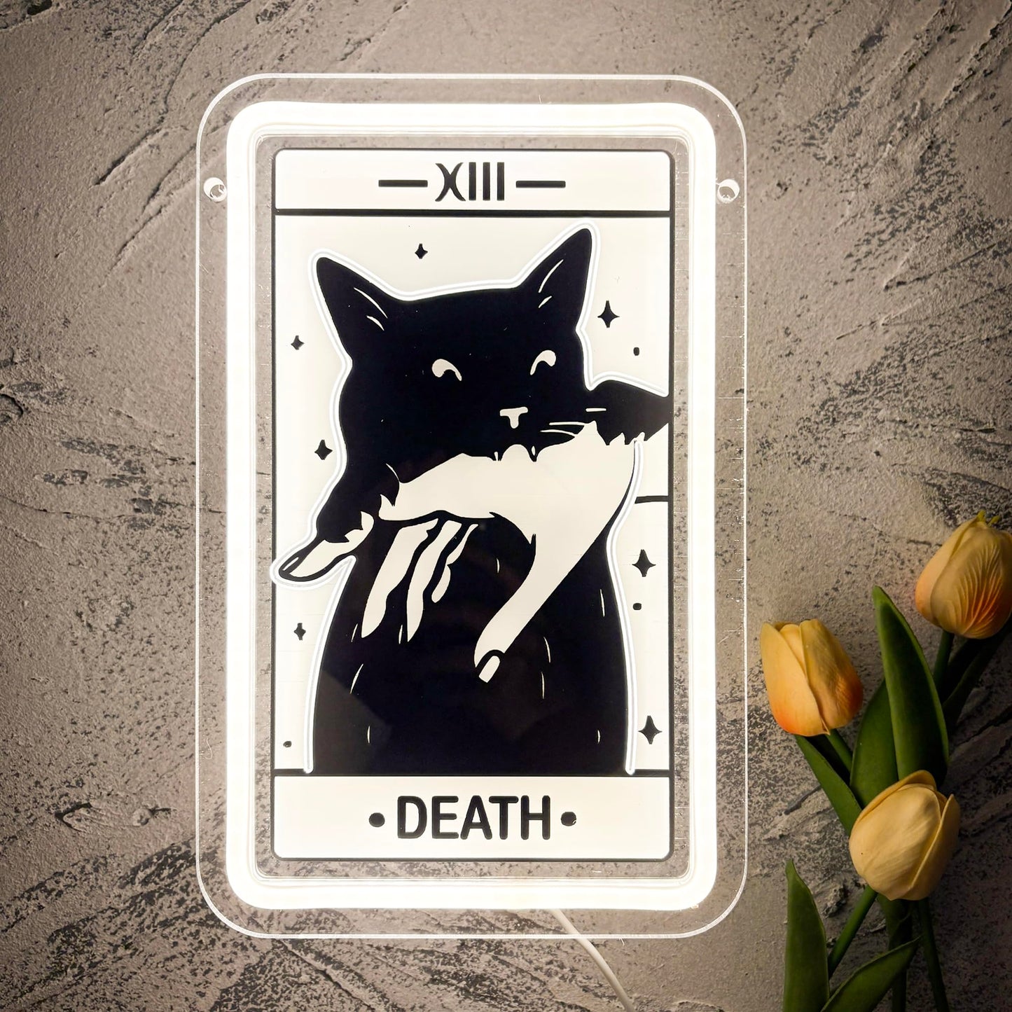 Tarot Card Neon Sign, Death Tarot LED Halloween Neon Light Sign USB Powered, for Gothic Bedroom Game Room Black Cat Party Man Cave Decor, Birthday Gifts(11.8 * 7.4 In)