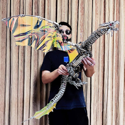 3D Metal Puzzle for Adults - Bloodthirsty Aurora Dragon Model Kit, 3000+ Pieces, 126cm Long - Mechanical DIY Assembly for Collectors
