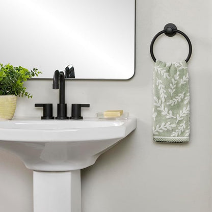 SKL Home Leaf Sprig 100% Cotton Jacquard 2pc Hand Towel Set, Reversible &