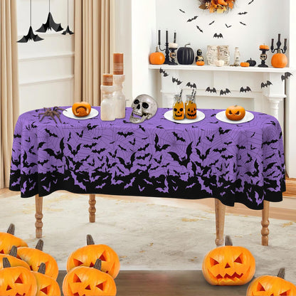 HSOWKDN Oval Halloween Tablecloth 60×84 Inch, Halloween Purple Tablecloths Oval Spider Web Bat Table Cloth Washable, Spooky Table Cover Decor for Party Picnic Dinner