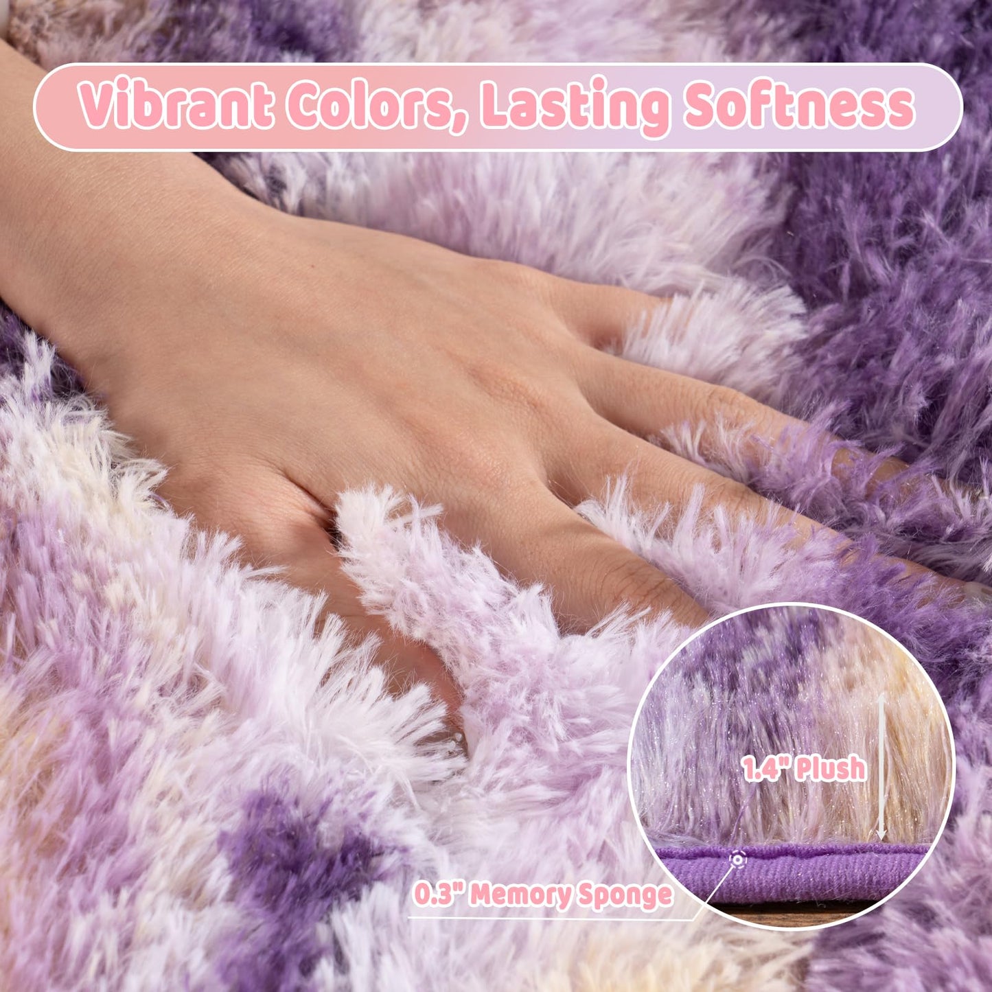 Ailyei Shag Rugs for Bedroom, 4x6 Abstract Purple Soft Fuzzy Rugs for Living Room, Fluffy Shaggy Plush Carpet Girls Kids Room Dorm Upgrade Non-Slip