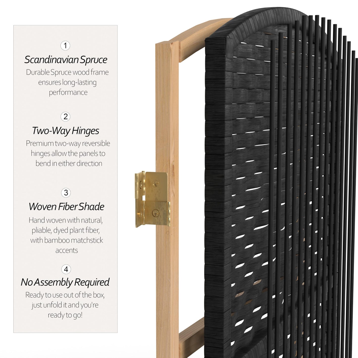 Red Lantern 2 ft. Short Fiber Weave Folding Screen - Black - 4 Panels