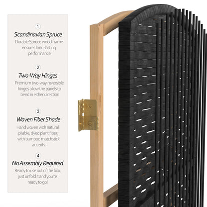 Red Lantern 2 ft. Short Fiber Weave Folding Screen - Black - 4 Panels