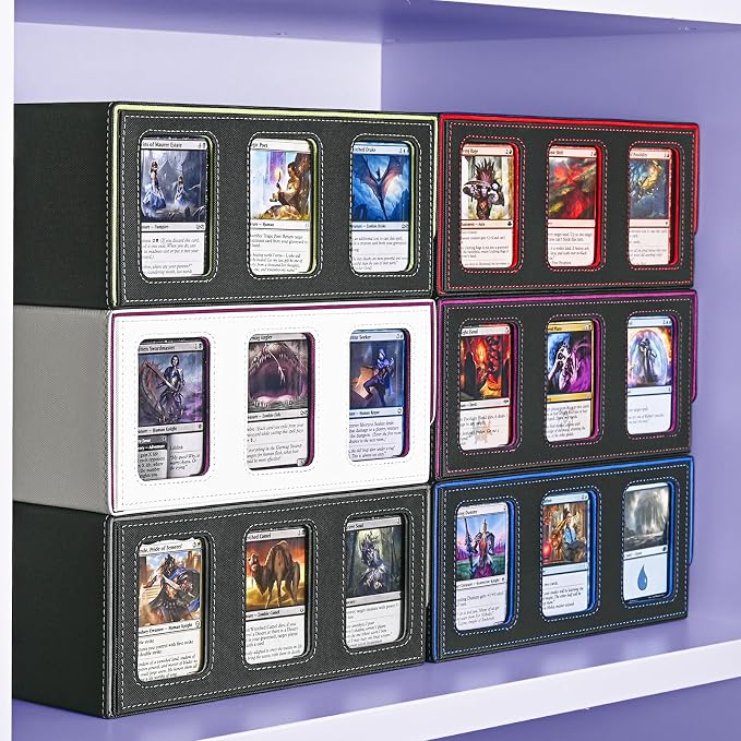 UAONO Card Storage Box for Trading Cards, 1800+ Commander Deck Box for MTG with Display Window, Toploader Card Case fits Magic TCG PTCG Sports Cards; 10 Removable Divider Tabs, 3 Stoppers (Black)