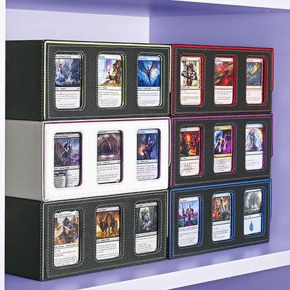 UAONO Card Storage Box for Trading Cards, 1800+ Commander Deck Box for MTG with Display Window, Toploader Card Case fits Magic TCG PTCG Sports Cards; 10 Removable Divider Tabs, 3 Stoppers (Black)