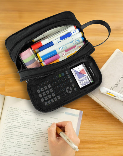 Fmeida Pencil Case Pouch Expandable - Extra Large Pencil Pouch Aesthetic Pencil Bag Office Stationery Organizer with Handle for Adult Men Women Back to School Supplies - Black