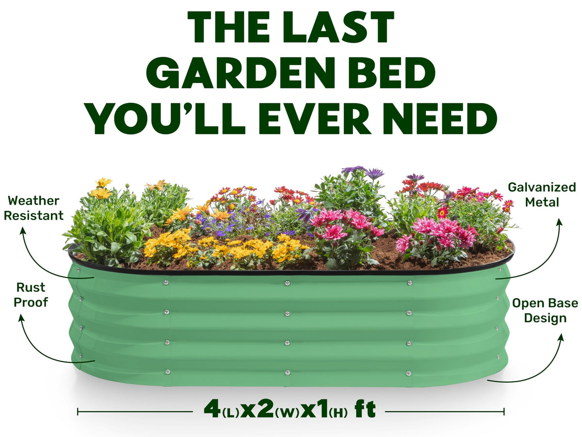 Plant & Plot Galvanized Raised Garden Beds Outdoor // 4×2×1 ft Planter Raised Beds for Gardening, Vegetables, Flowers (Light Green) // Large Metal Garden Box