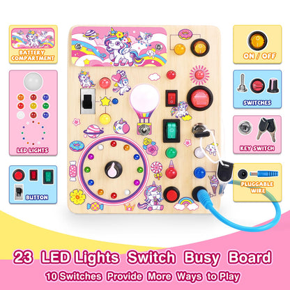 Grarain Busy Board for Toddlers - Montessori Educational Toy for 1-3 Year Old Boys & Girls | Travel-Friendly Sensory Learning Activity | Ideal for Kids with Autism(Unicorn Busy Board)