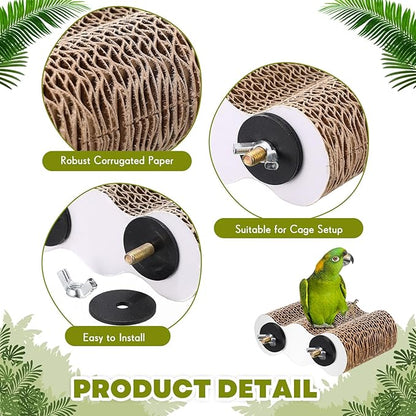 CroBlissful 2-Piece Bird Platforms for Macaws, Small Parakeets, Conures, Budgies; Brown Corrugated Paper; Bird Perch, Chew Toy, & Playground