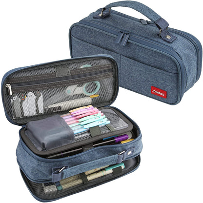 JOINPRO Large Capacity Pencil Case, 4 Compartment Pen Pouch Organizer with Double Zipper, Storage Bag for School, Office, Teen Girl Boy Men Women (Blue)