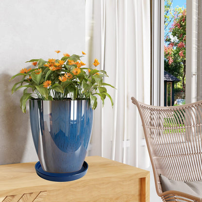 2 Pack Ceramic Plant Saucer Pot Tray 6 Inch, Planter Saucers 4 5 6 7 8 9 10 11 12 13 Inch for Indoors Outdoor, Durable Sturdy Flower Drainage drip Water Tray for Glazed Pots Base (6.4 Inch-Blue)