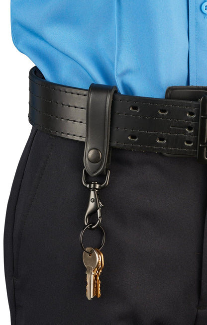 JAY-PEE Leather Key Strap Belt Keeper for Duty Belt Key Ring Holder Single Snap Belt Loop Keychain Lanyard with Black Hardware