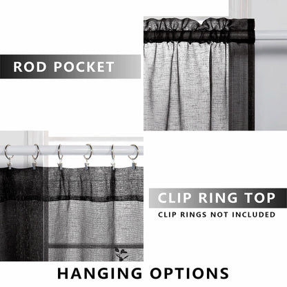 KOUFALL Sheer Black Curtains for Bedroom 2 Panels,Boho Window Curtains for Bathroom Kitchen Living Room 63 Inch Length