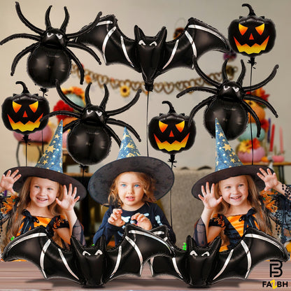 Huge, 47 Inch Spooky Halloween Balloons - Pack of 9 | Black Pumpkin Ballooons, Bat Balloons, 32 Inch Black Spider Balloon | Scary Halloween Party Decorations, Spooky Party Decorations