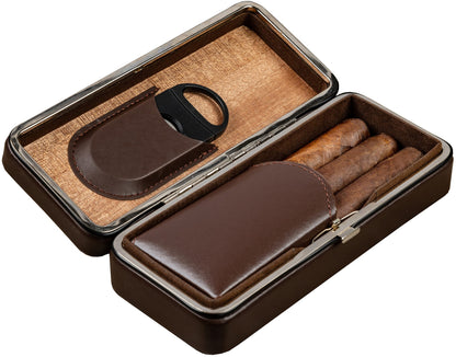 Prestige Import Group - 3 Cigar Folding with Snap Lock Cigar Travel Case - Color: Brown