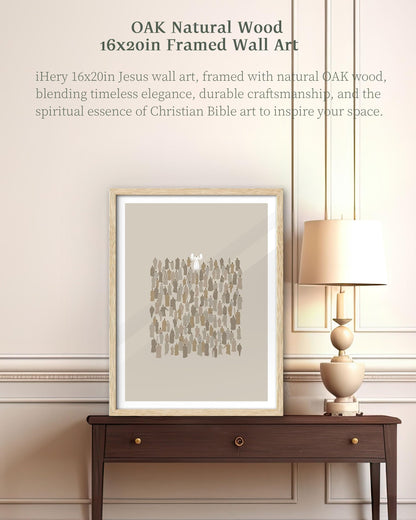 iHery Natural OAK Wood Jesus and Peter Walk on Water Framed Wall Art, 12x16 in Modern Sketch Bible Verses Canvas Art Decor, Beige Logs Boho Scripture 1Pack for Living Room Bedroom