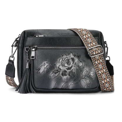 VIMUTI Crossbody Bags for Women Trendy, Vegan Leather Crossbody Purses Travel Shoulder Handbags Embossed Design (Black)